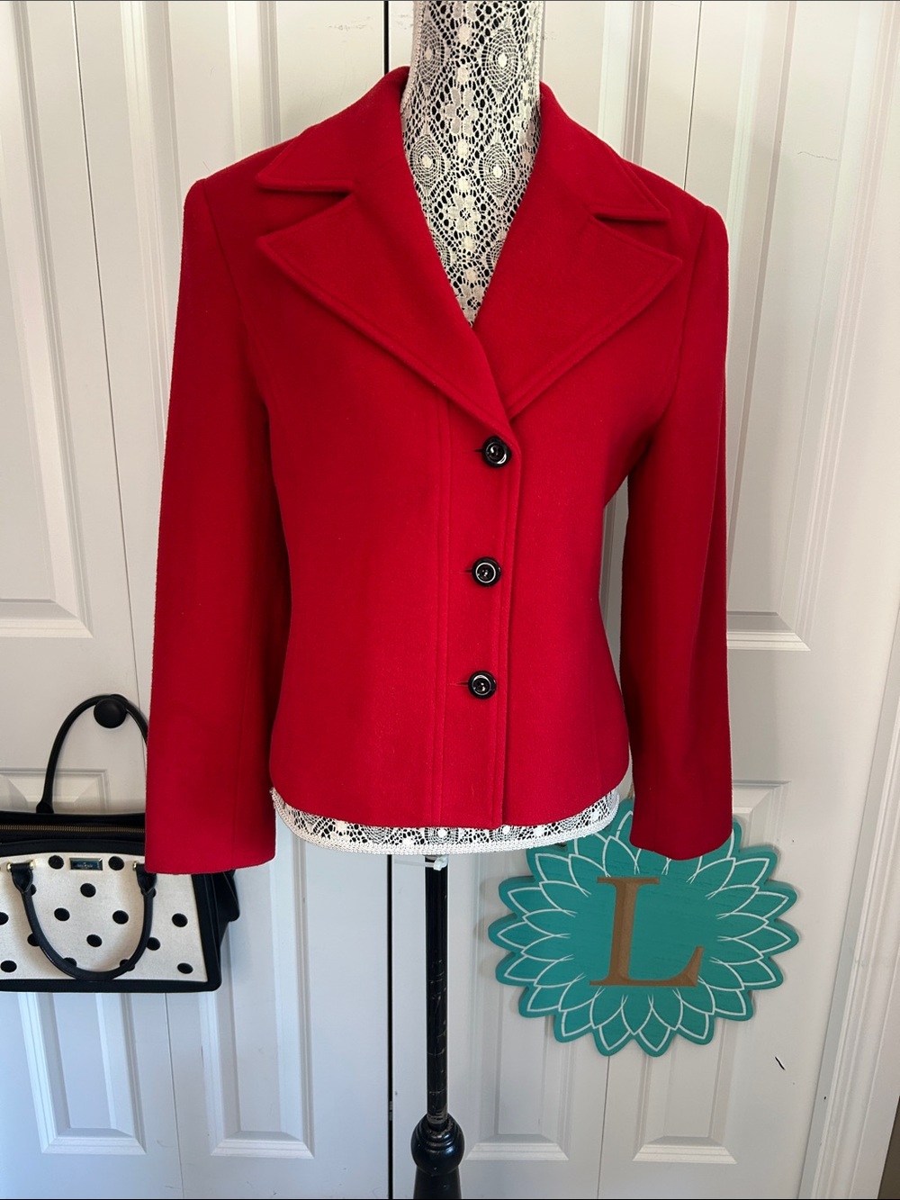 🔥 STUNNING Gloria Gaudette Red Wool Blazer Jacket - Size 12 🔥